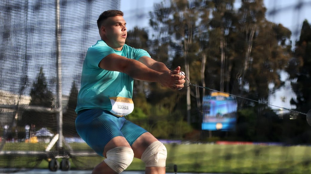LOS ANGELES, CALIFORNIA - MAY 17: Mykhaylo Kokhan of Ukraine competes in the men's hammer throw during the 2024 USATF Los Angeles Grand Prix Distance Classic at UCLA's Drake Stadium on May 17, 2024 in Los Angeles, California. (Photo by Katharine Lotze/Getty Images)