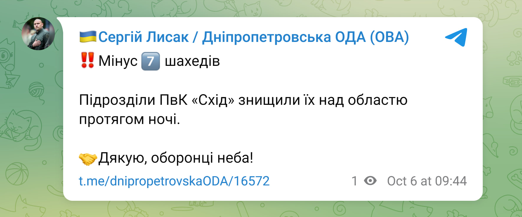 56 БпЛА та 2 ракети було збито в ніч на 6 жовтня 2024 року: 7 дронів знищено над Дніпропетровщиною