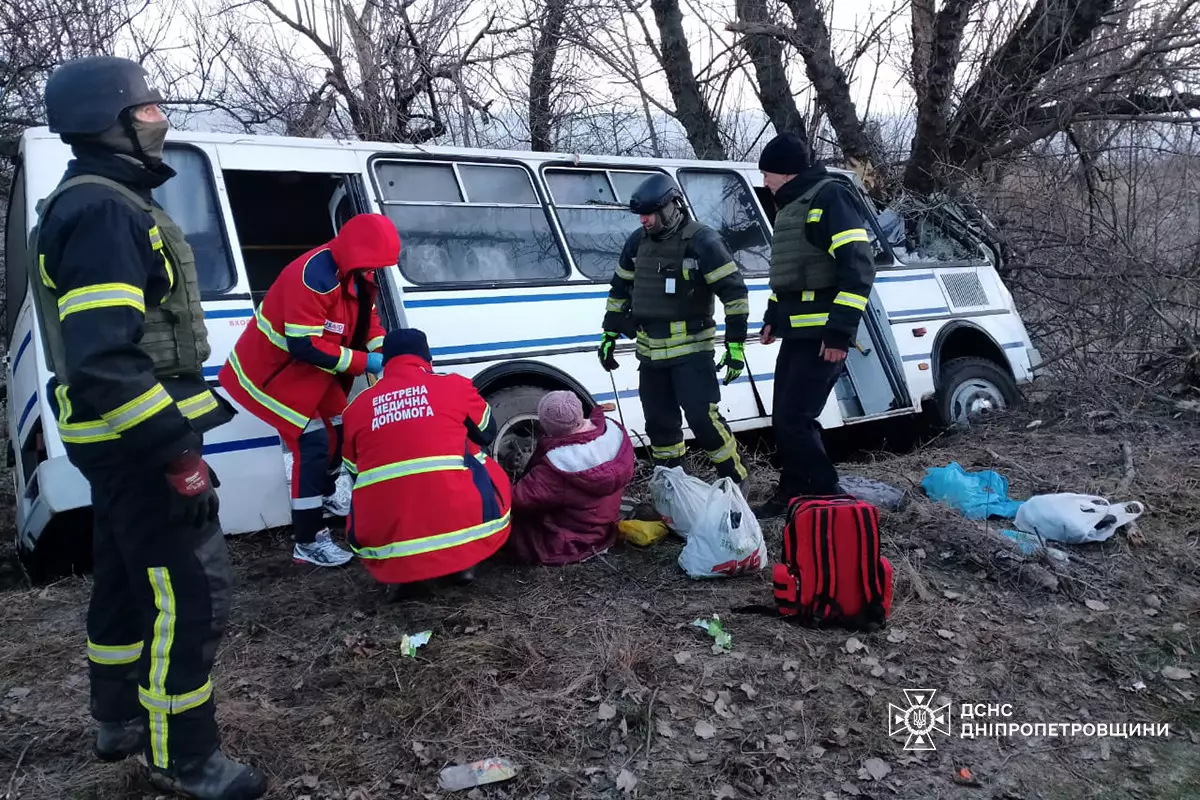 У Нікопольському районі автобус влетів у дерево, постраждали 14 людей