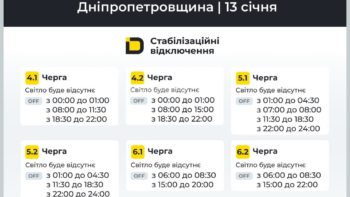 Графіки відключення світла для Дніпра та області на 13 січня від ДТЕК