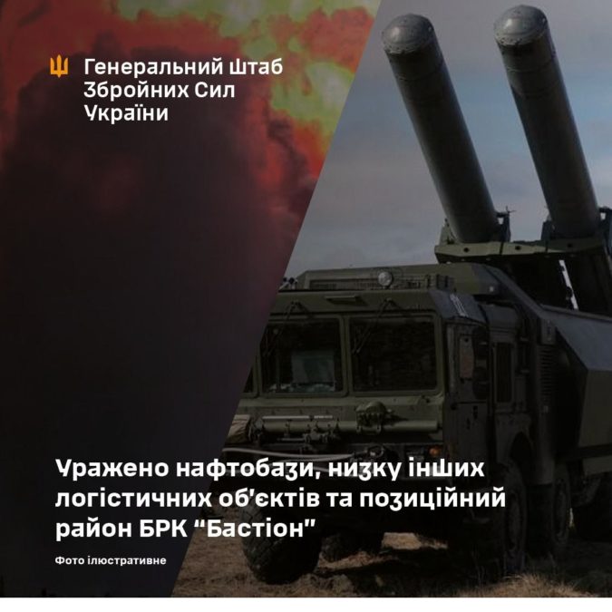Сили оборони завдали ударів по позиційному району БРК «Бастіон», нафтобазам та логістичних обʼєктах окупантів - 08.04.2026