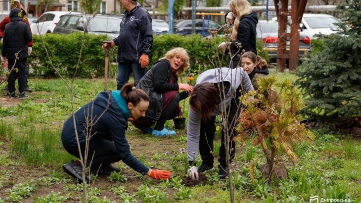 Толоки у Дніпрі: мешканці прибирають двори та висаджують сотні рослин