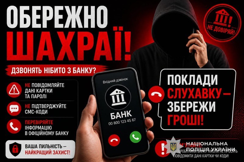 «Дзвінок з банку» обійшовся майже у 100 тисяч гривень: поліцейські Кам’янського попереджають про шахрайства