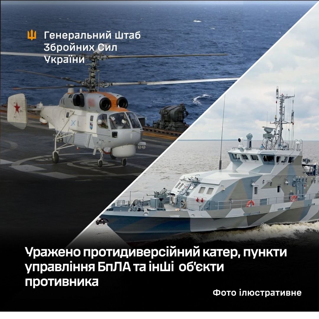 Уражено протидиверсійний катер, пункти управління БпЛА та інші об’єкти ворога