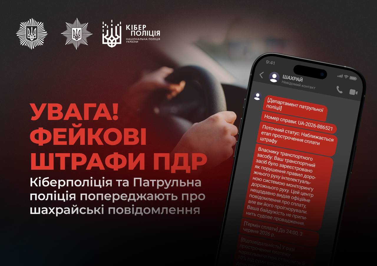 Українців попередили про шахрайські повідомлення про штрафи за порушення ПДР