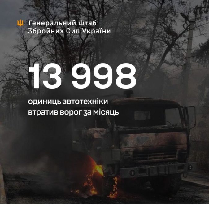 У липні ЗСУ уразили майже 14 тисяч одиниць автотехніки російської армії - 07.08.2026
