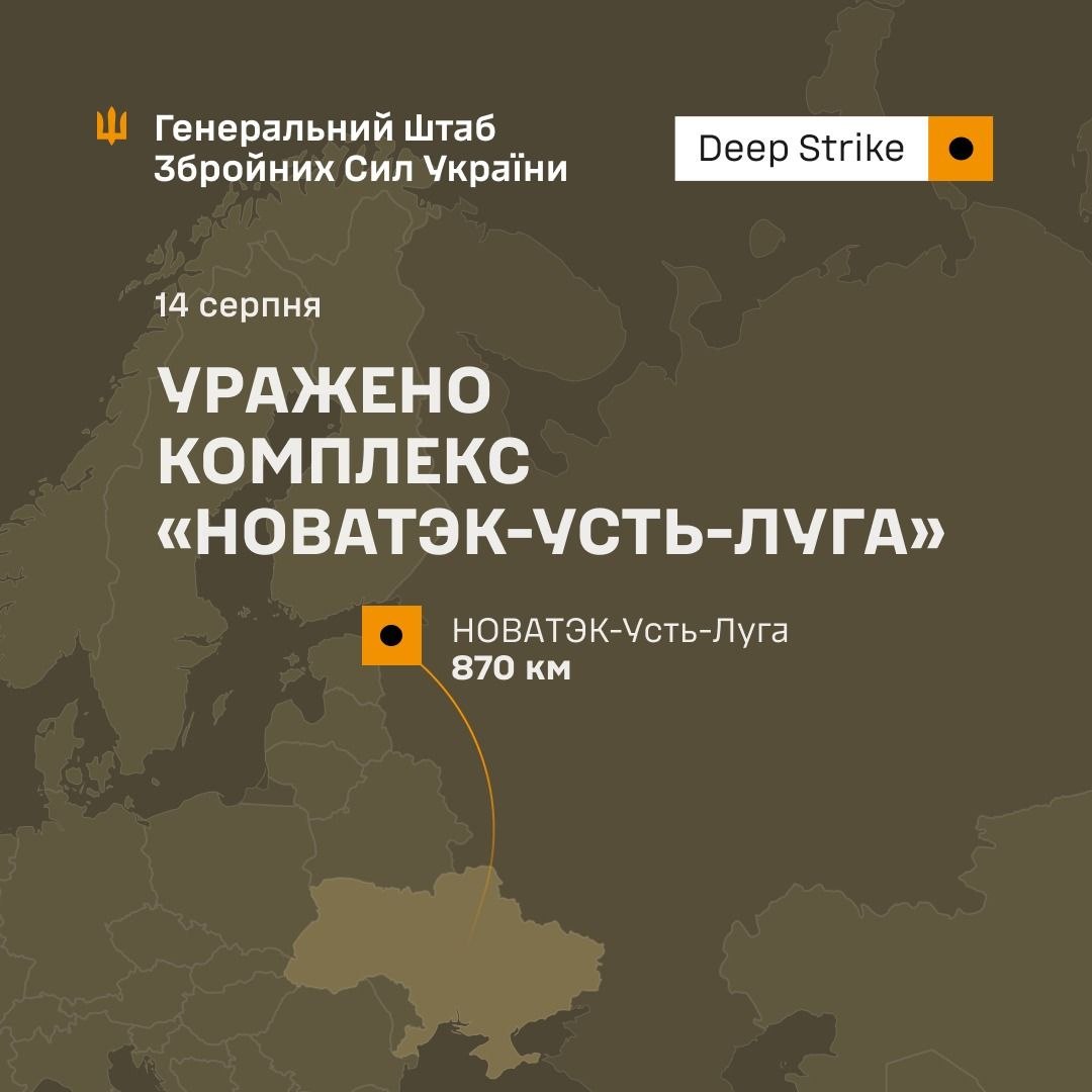 У ніч на 14 серпня Сили оборони України завдали чергового результативного удару по російській інфраструктурі- 14.08.2026