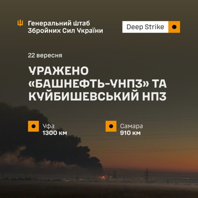 Сили оборони уразили «Башнефть-УНПЗ» та Куйбишевський НПЗ - 22.09.2026