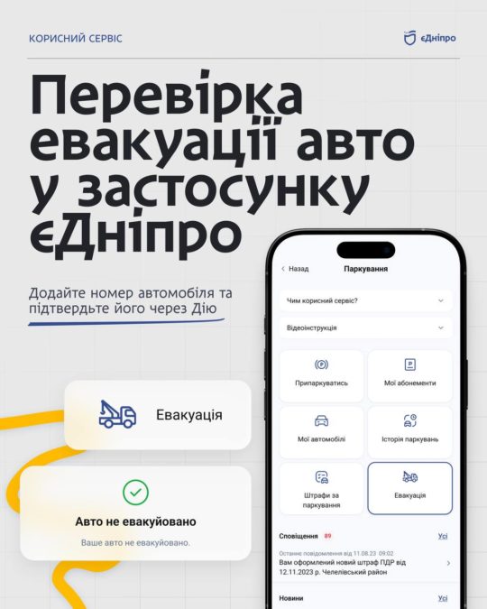 Можна отримувати сповіщення у разі евакуації автівки через «єДніпро»