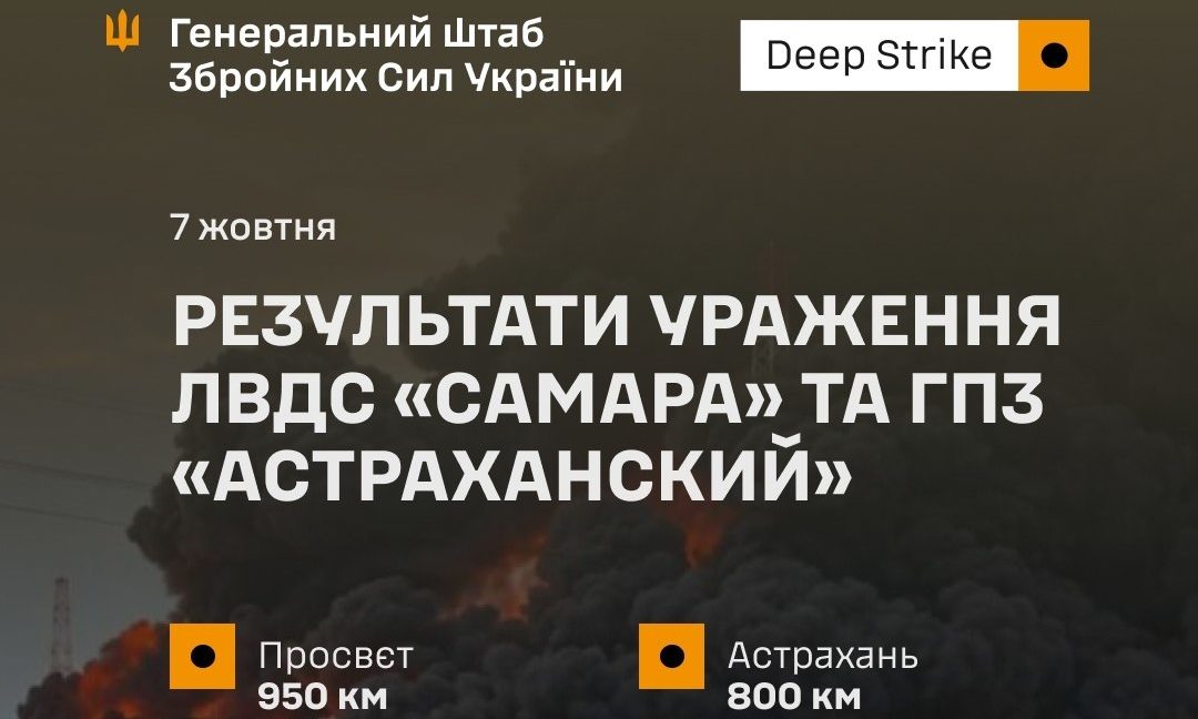 Генштаб повідомив про результати ураження ЛВДС «Самара» та ГПЗ «Астраханский» - 07.10.2026